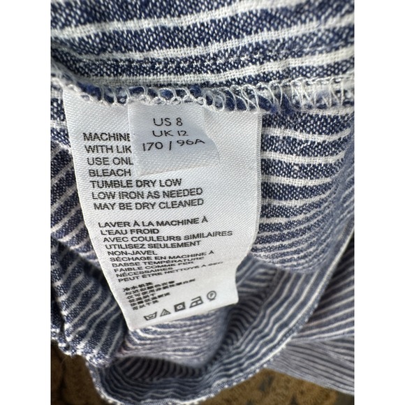 By Anthropologie Striped Linen Blend Sleeveless Romper Jumpsuit Blue White 8 - Picture 9 of 10